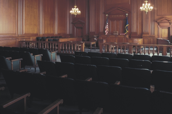 An empty courtroom.