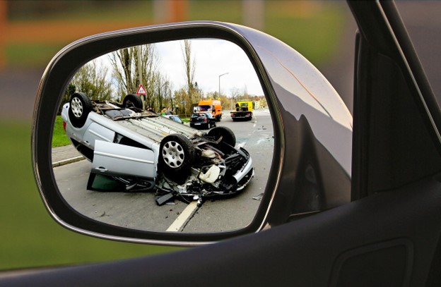 A car flipped over following an accident.